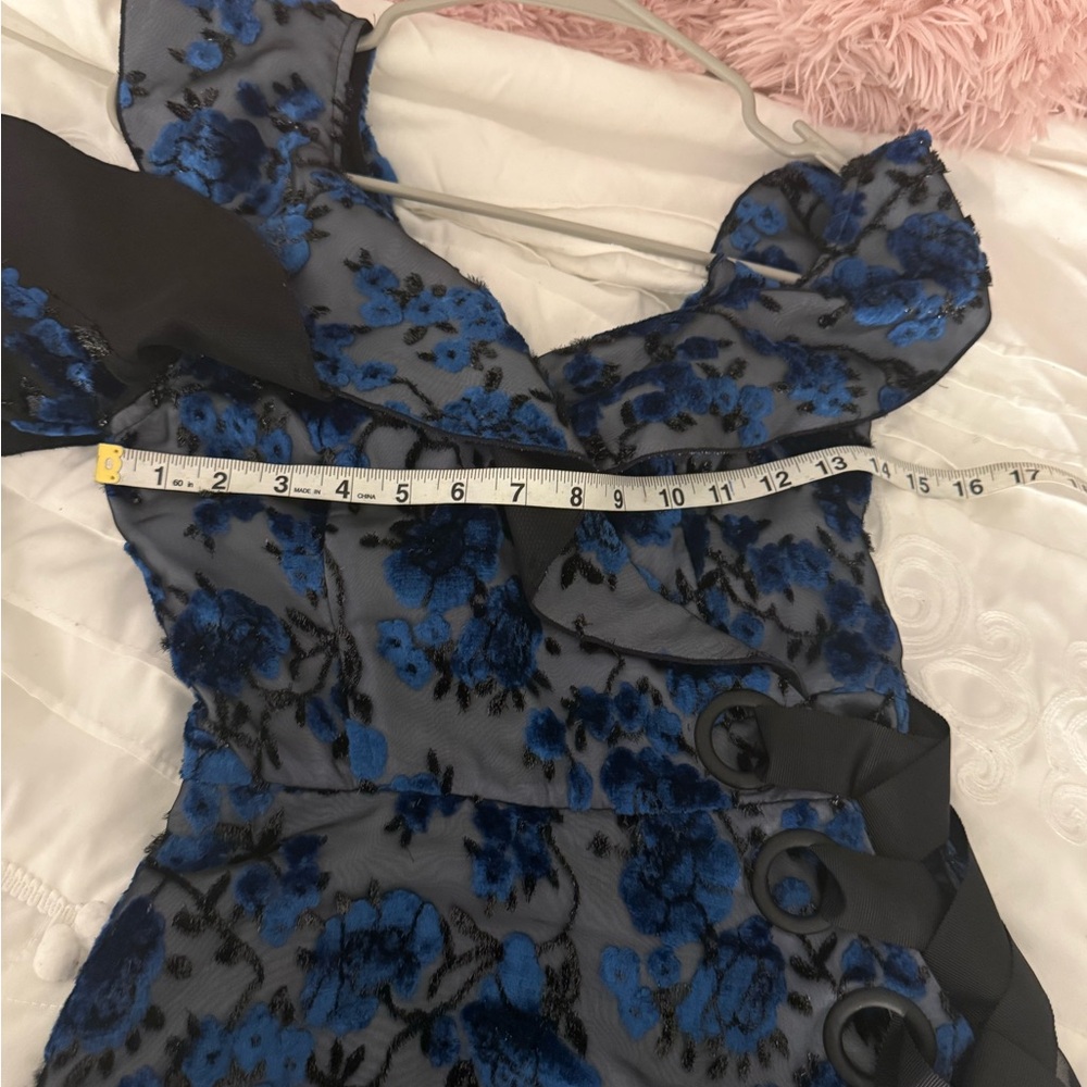 Self-Portrait One Shoulder Velvet Devoré Mini Dress Blue NWT Size 0 - Picture 13 of 17